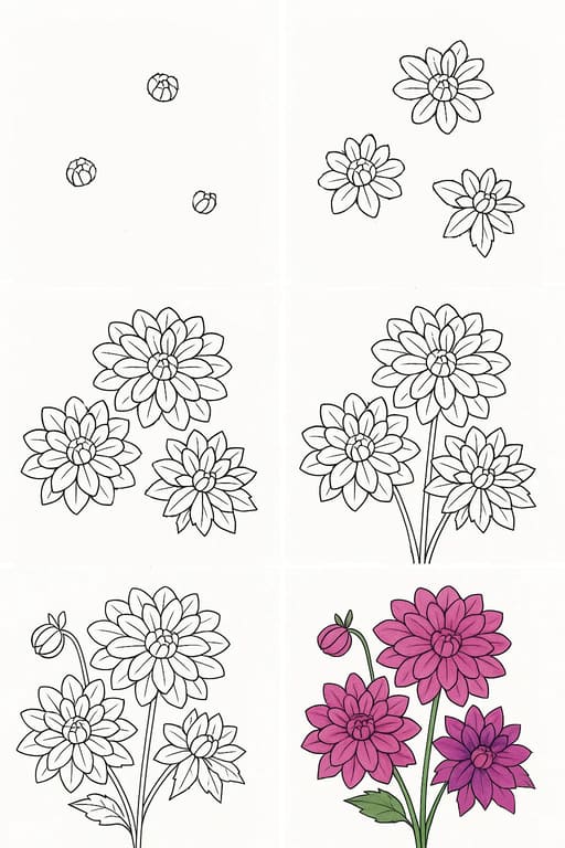 Dahlia Bouquet Drawing Ideas