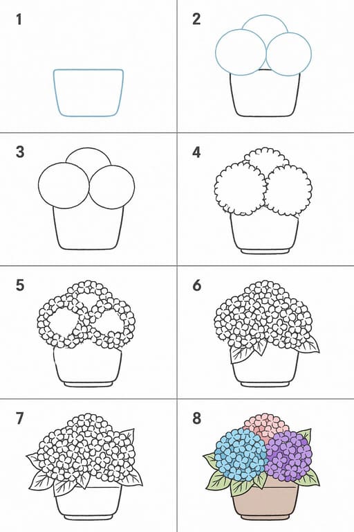 Hydrangea Flower Pot Drawing Ideas