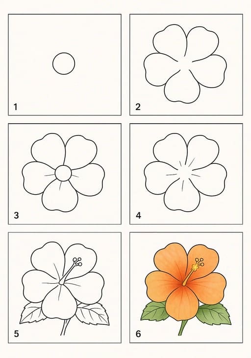Orange Hibiscus Drawing Ideas