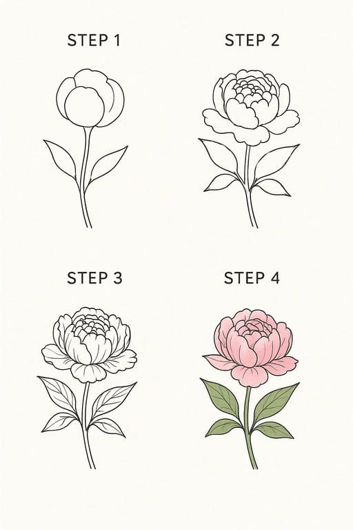 Peony Simple Drawing Ideas