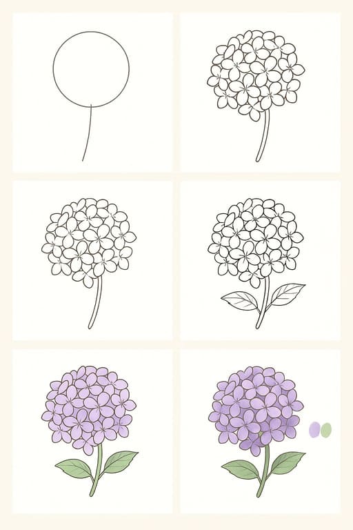 Purple Hydrangea Drawing Ideas