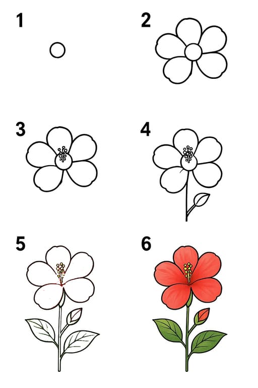 Red Hibiscus Drawing Ideas