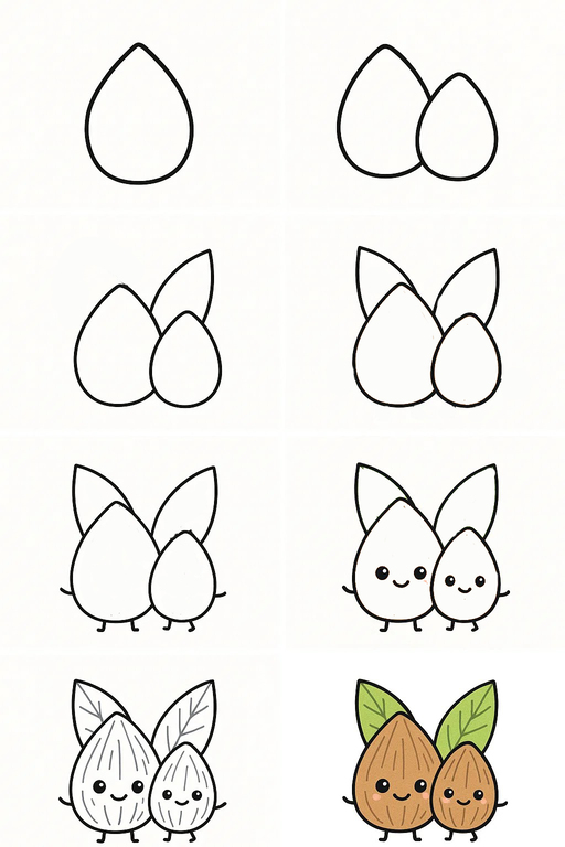 Two Kawaii Almonds Drawing Ideas