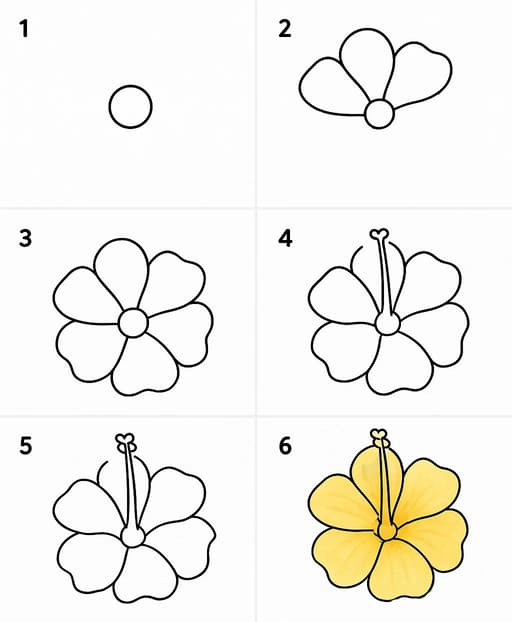 Yellow Hibiscus Drawing Ideas