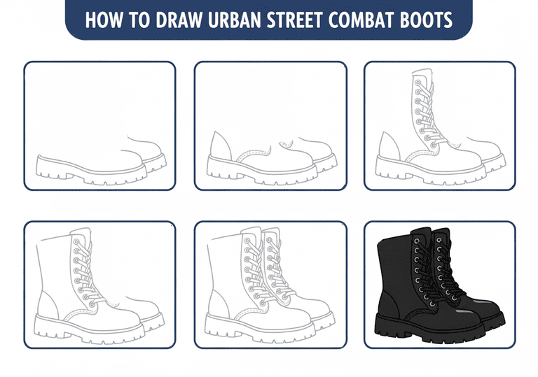 Basic Black Combat Boots Drawing Ideas