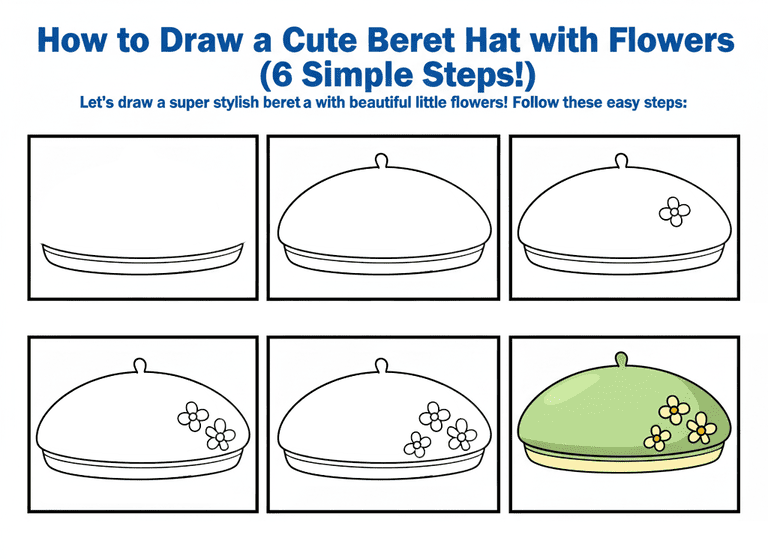 Beret with Flowers Drawing Ideas