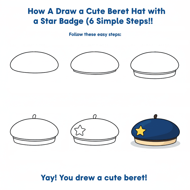 Beret with Star Badge Drawing Ideas