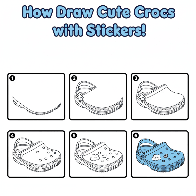 Blue Crocs with Stickers Drawing Ideas
