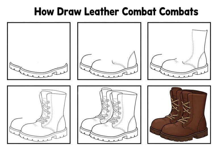 Brown Leather Combat Boots Drawing Ideas