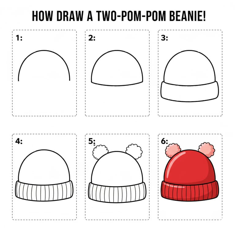 Double Pompom Beanie Drawing Ideas