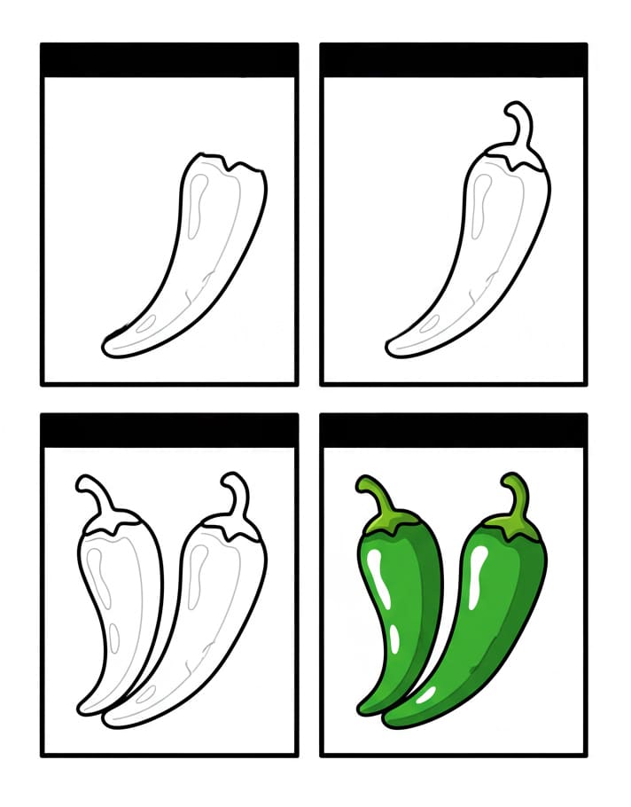 Green Chili Peppers Drawing Ideas