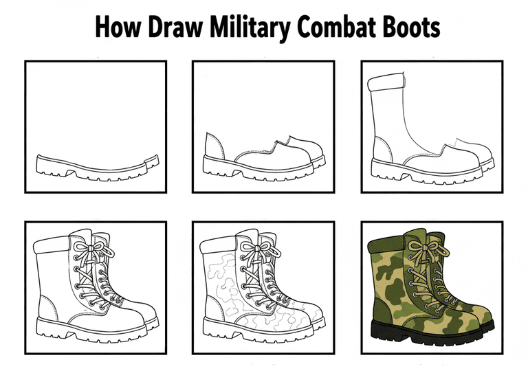 Green Military Combat Boots Drawing Ideas