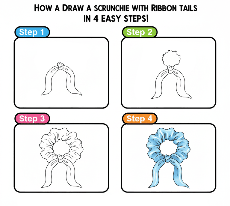 Scrunchy with Ribbon Tails Drawing Ideas