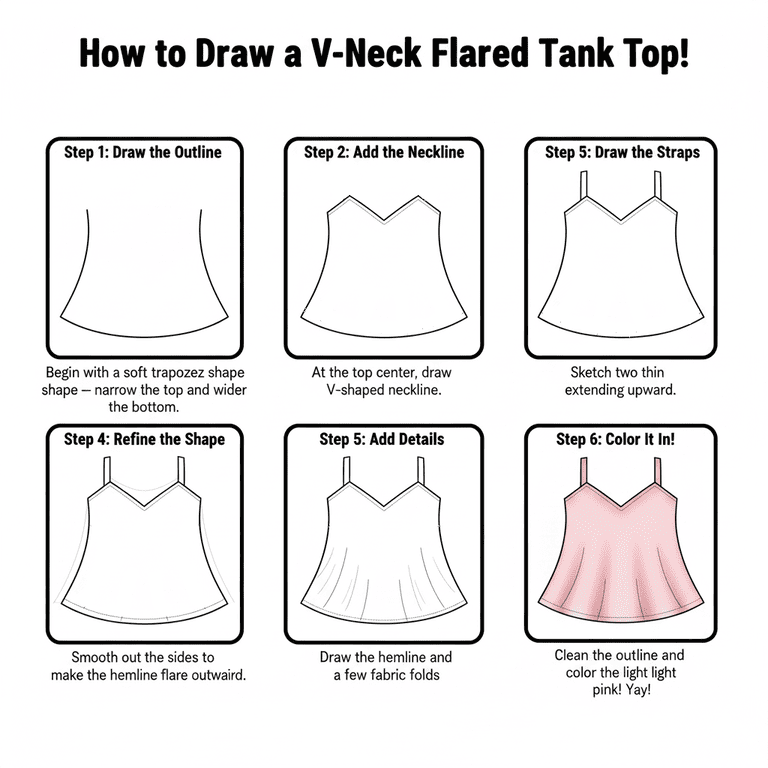 V-Neck Flared Tank Top Drawing Ideas