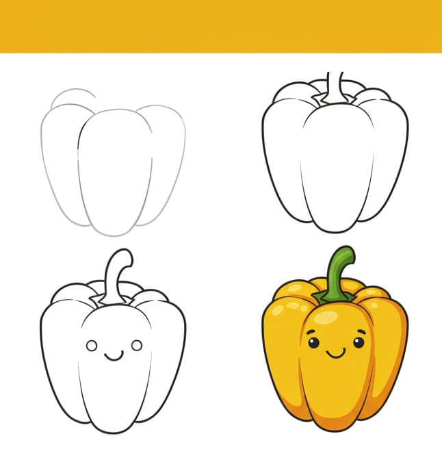 Yellow Cartoon Pepper Drawing Ideas