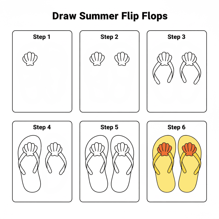 Beach Themed Flip-Flops Drawing Ideas