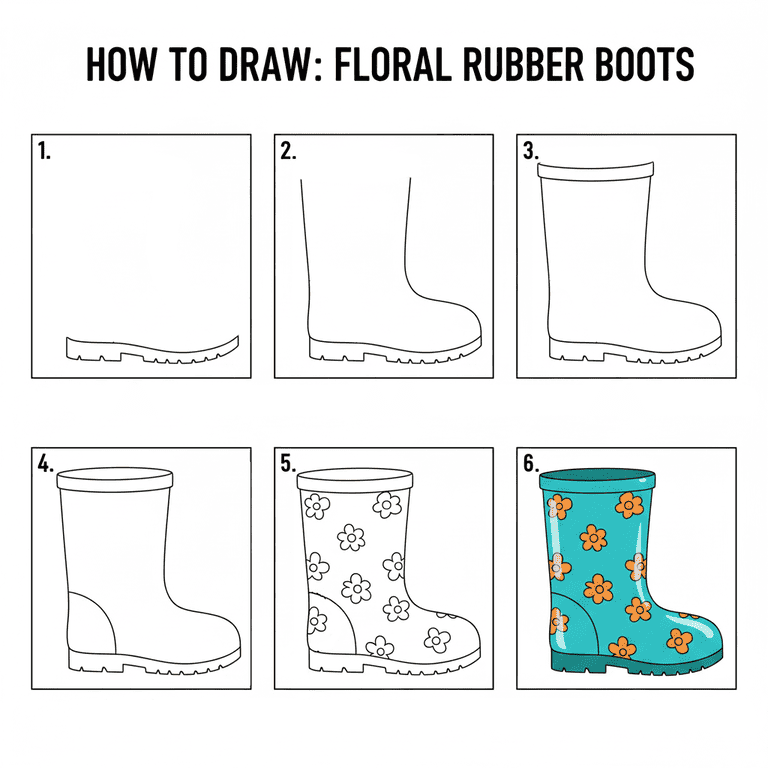 Floral Rubber Boot Drawing Ideas