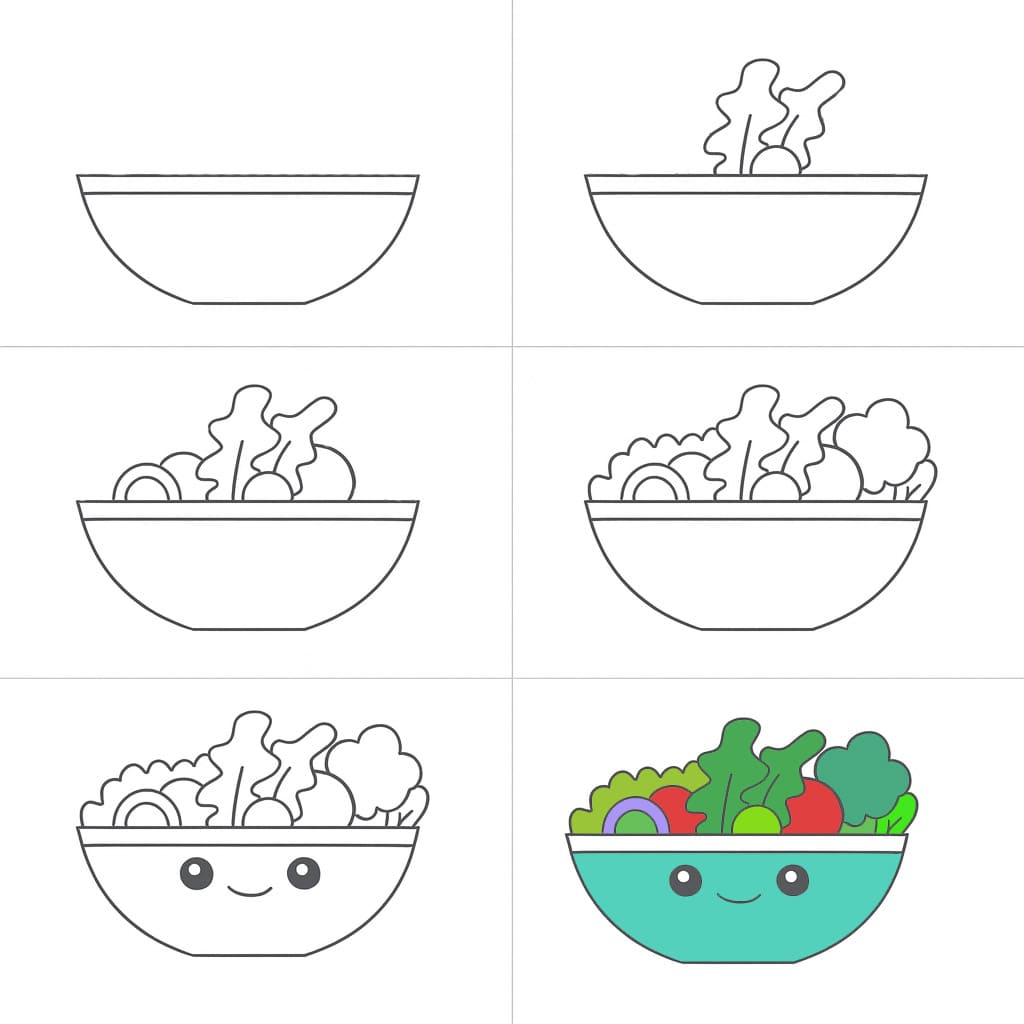 Cute Bowl of Salad Drawing Ideas