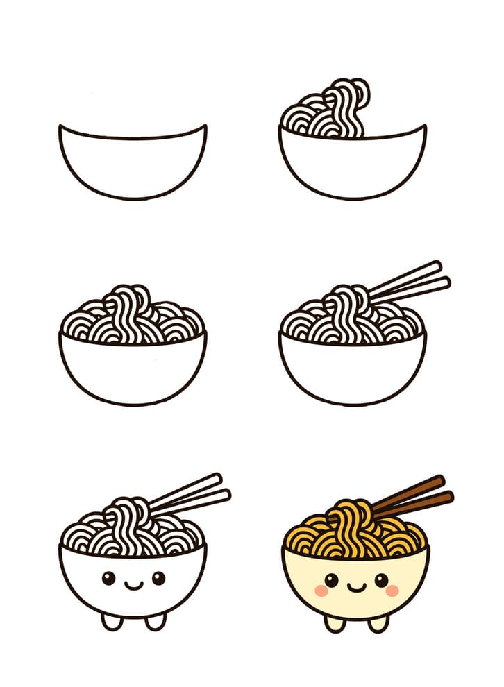 Cute Cartoon Noodles Drawing Ideas