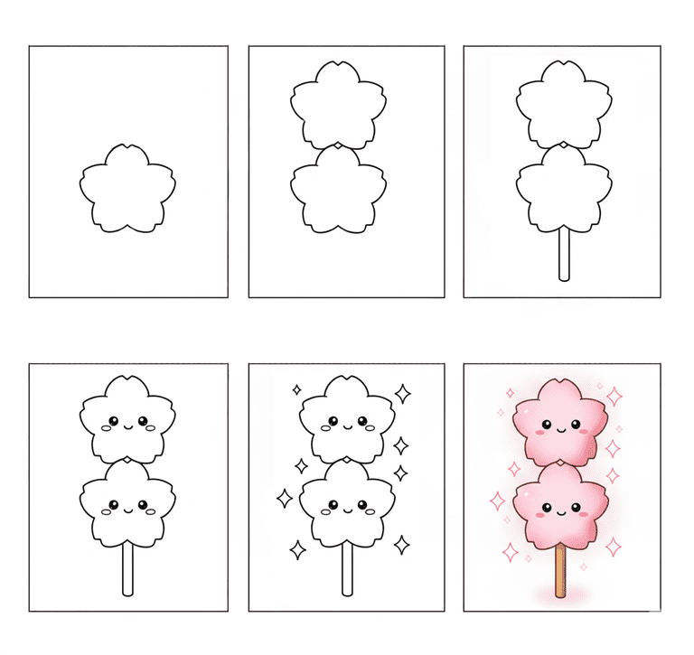 Sakura Flower-Shaped Dango Drawing Ideas