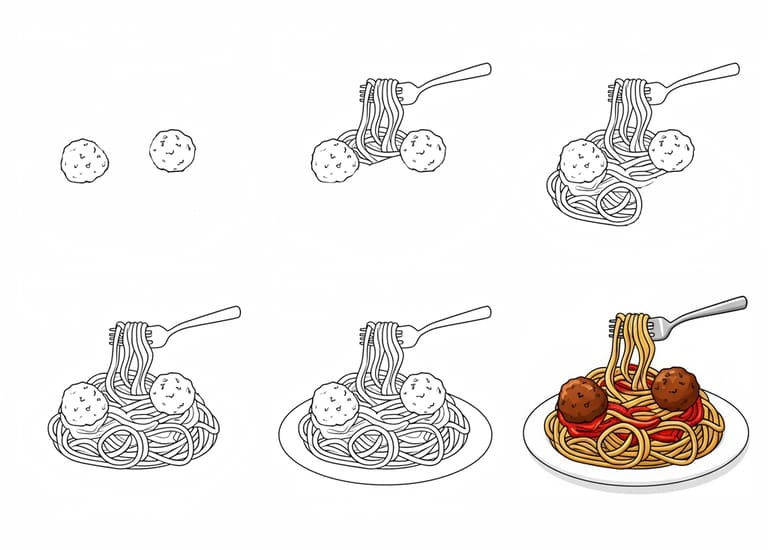 Spaghetti With Fork Twirl Drawing Ideas