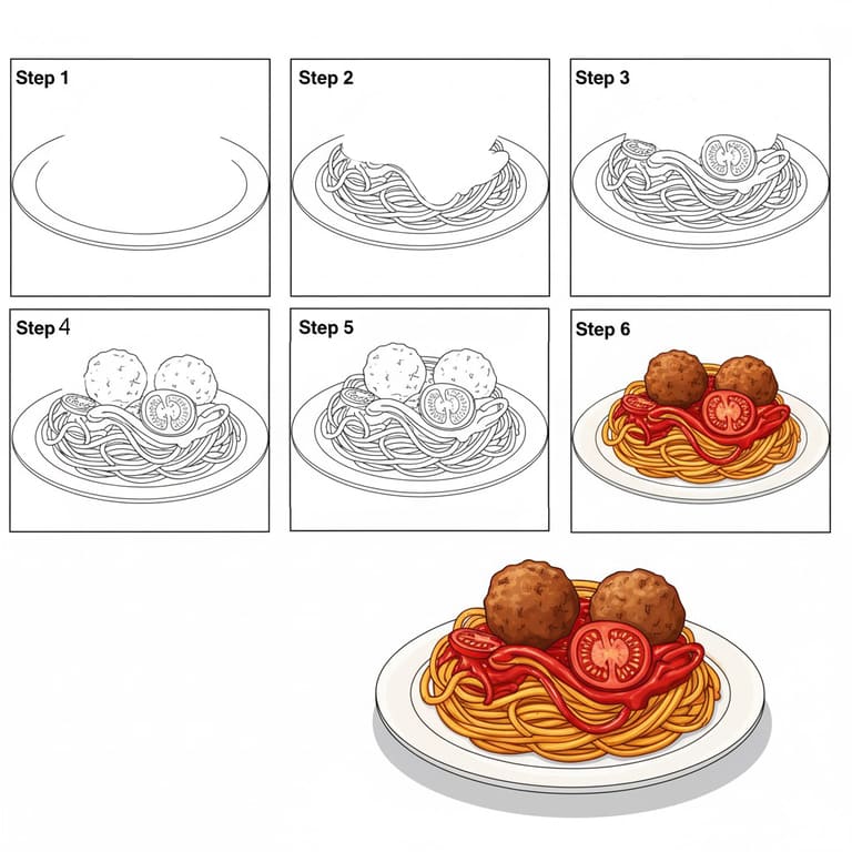 Spaghetti With Tomato Slices Drawing Ideas