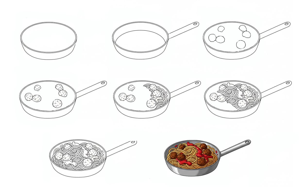 Spaghetti in a Pan Drawing Ideas