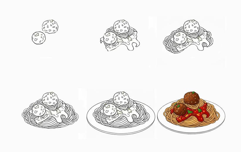 Spaghetti with Meatballs Drawing Ideas