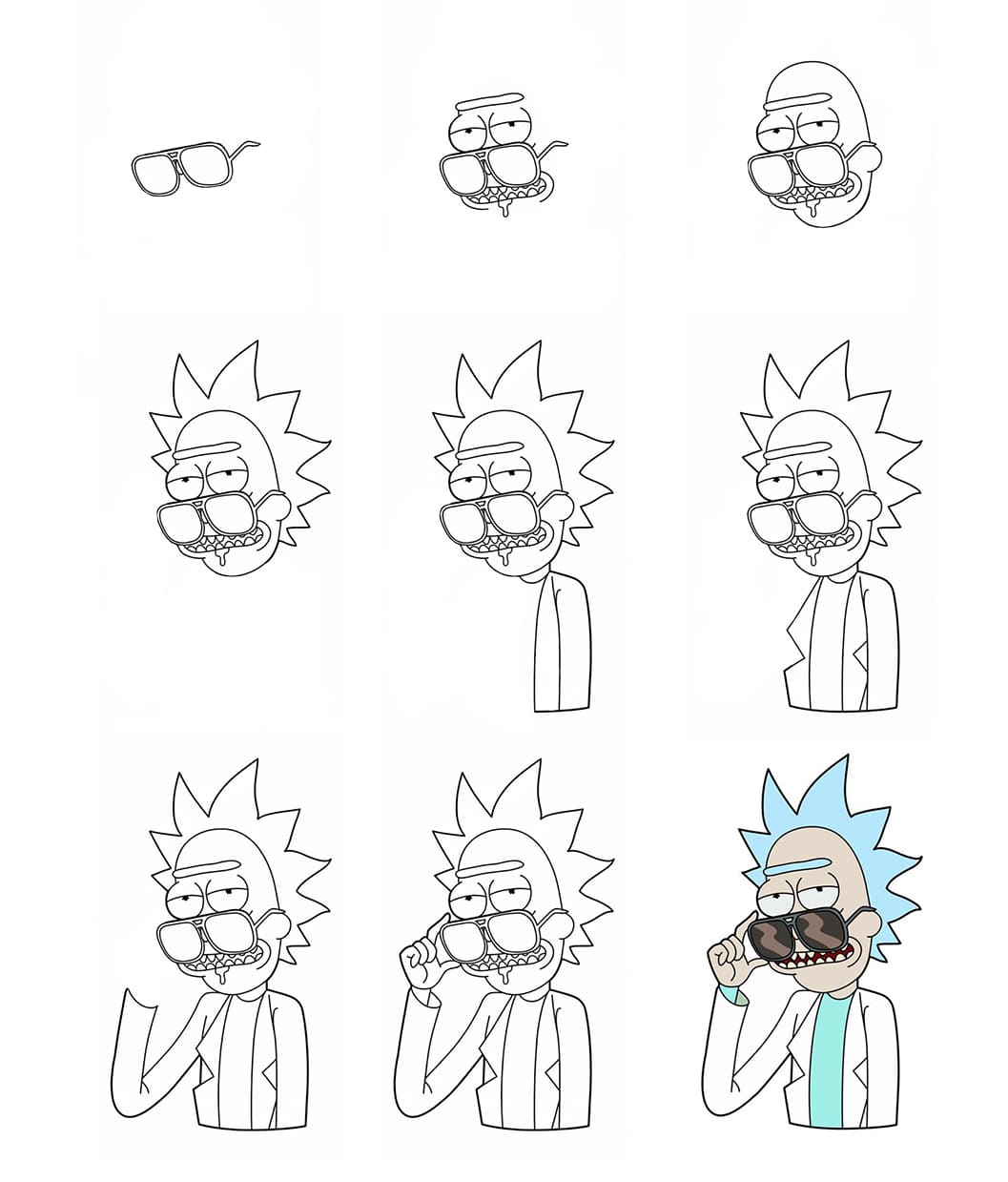 Rick Sanchez wearing Glasses Drawing Ideas