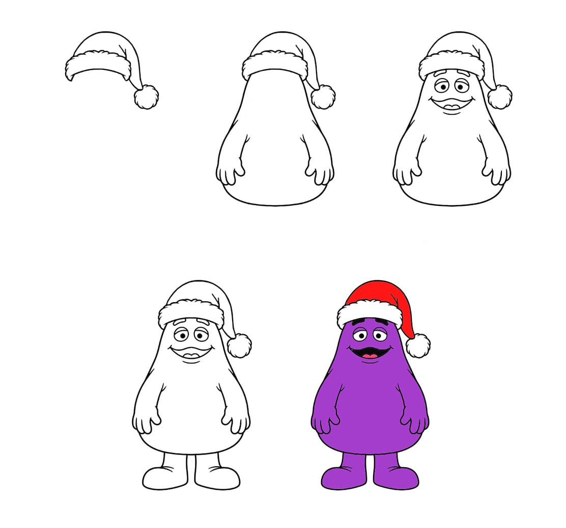 Grimace with a Santa hat Drawing Ideas
