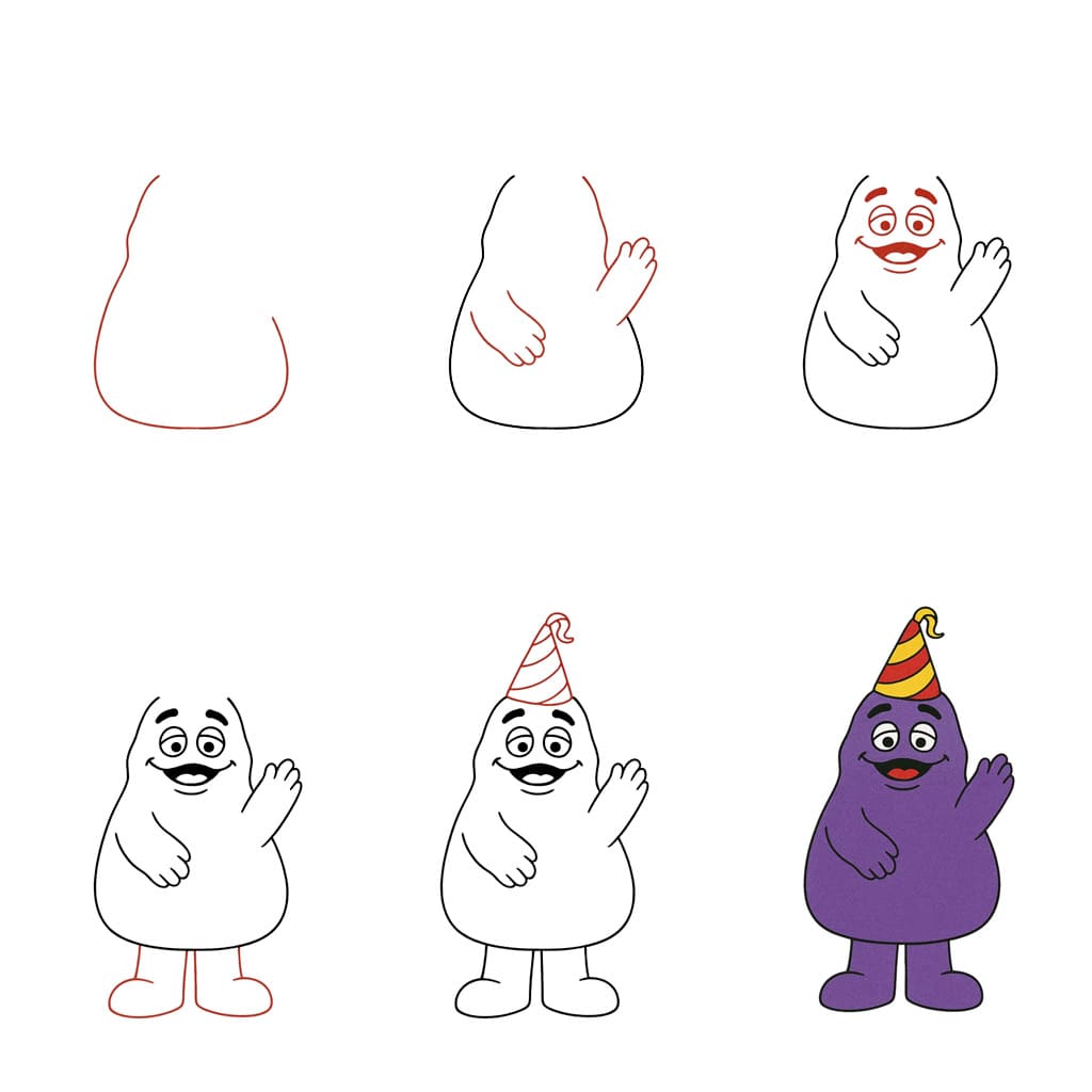 Grimace with a birthday hat Drawing Ideas
