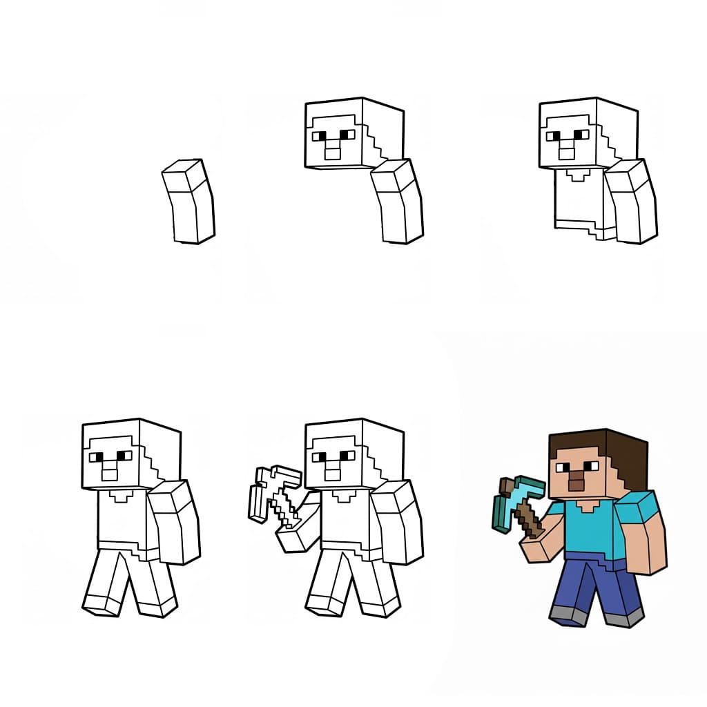 Minecraft Steve with sword Drawing Ideas