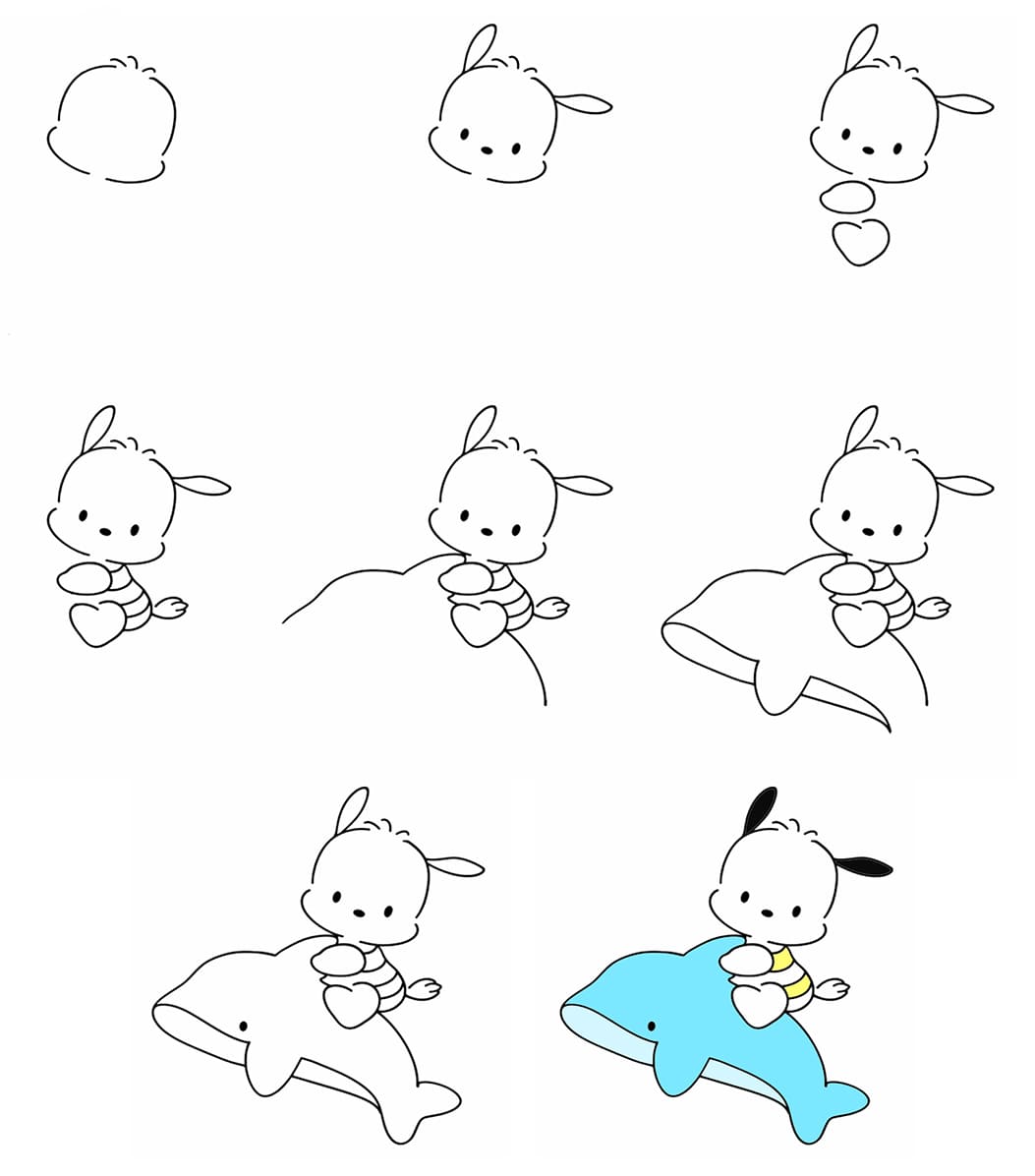 Pochacco riding a dolphin Drawing Ideas