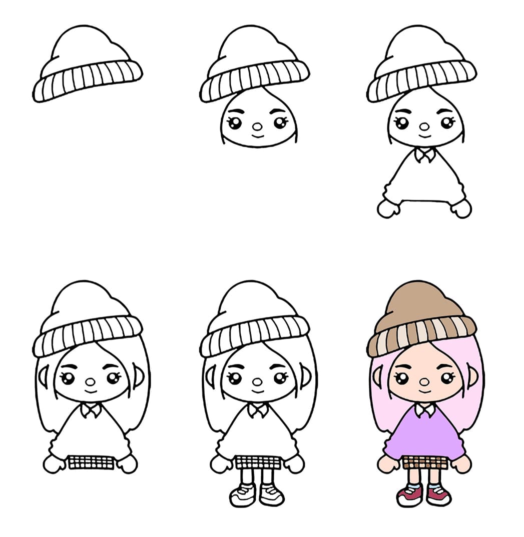 Toca Boca girl with beanie Drawing Ideas