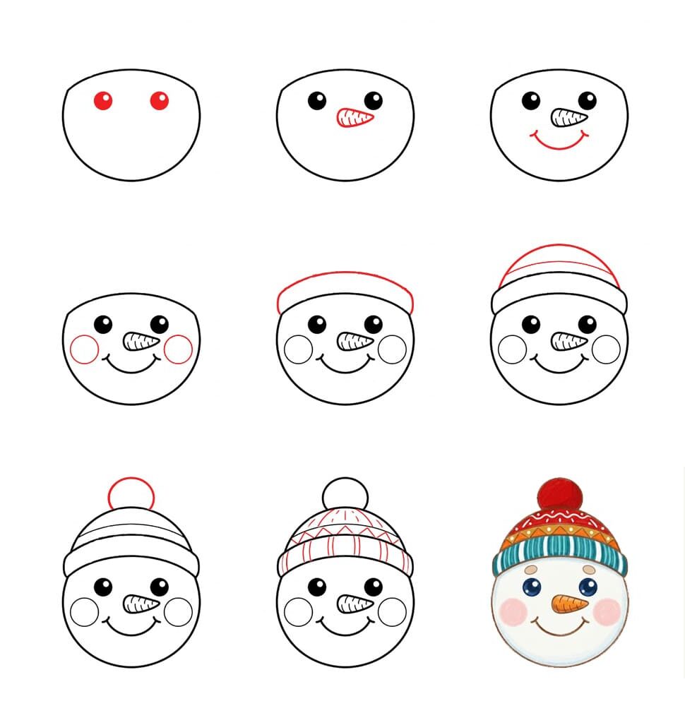 Snowman Face Drawing Ideas