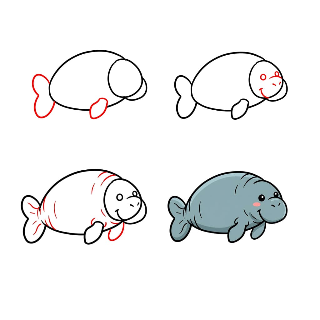 Adorable manatee Drawing Ideas