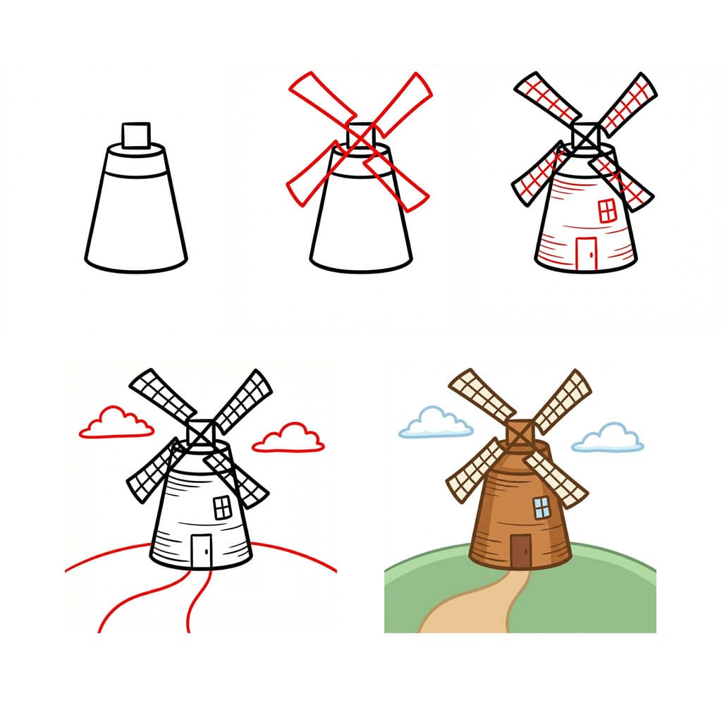 Artistic Windmill Drawing Ideas