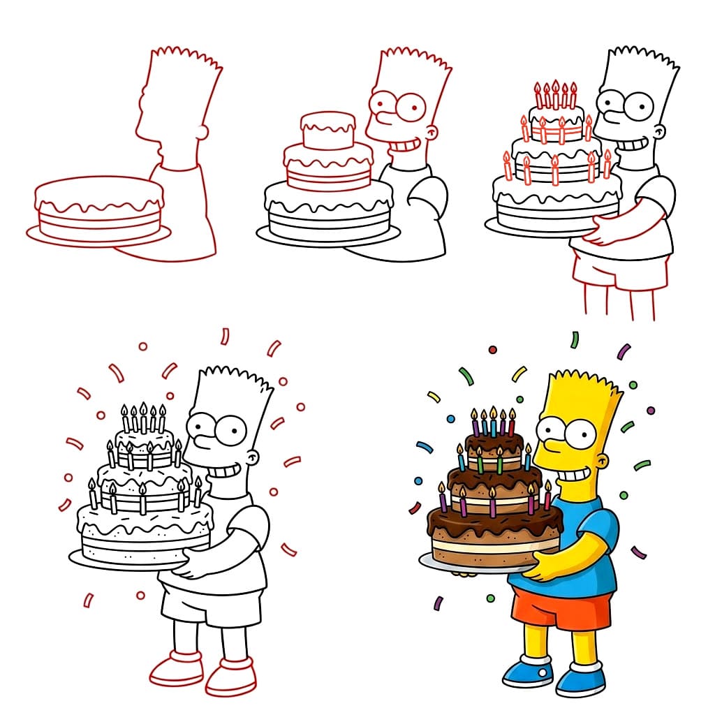 Bart Simpson and birthday cake Drawing Ideas