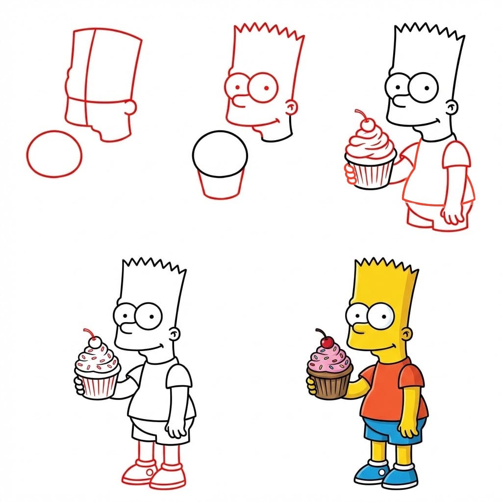 Bart Simpson and cupcake Drawing Ideas