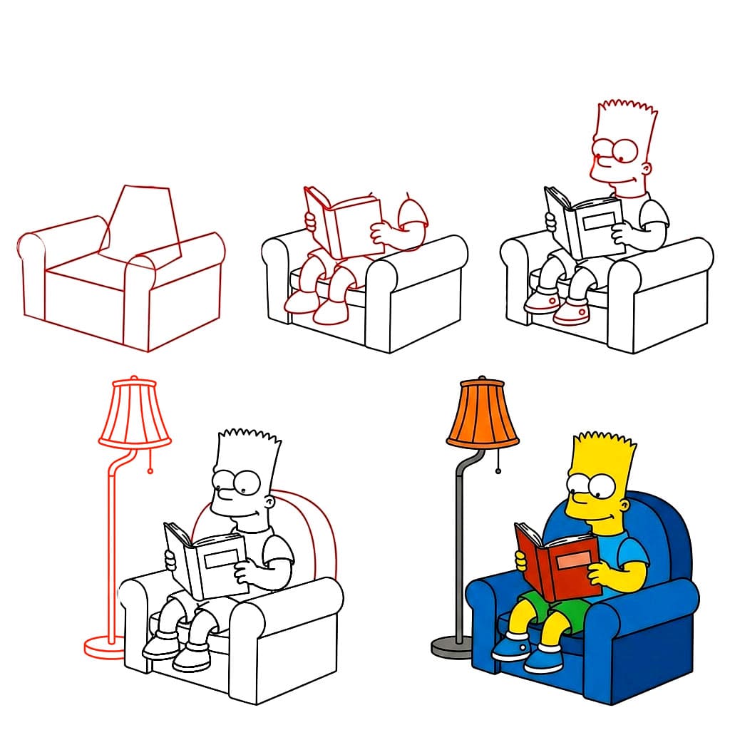 Bart Simpson reading book Drawing Ideas