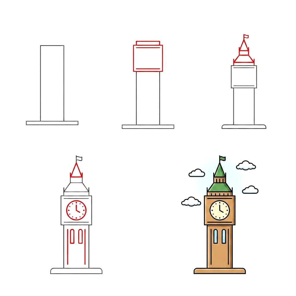 Big Ben and clouds Drawing Ideas