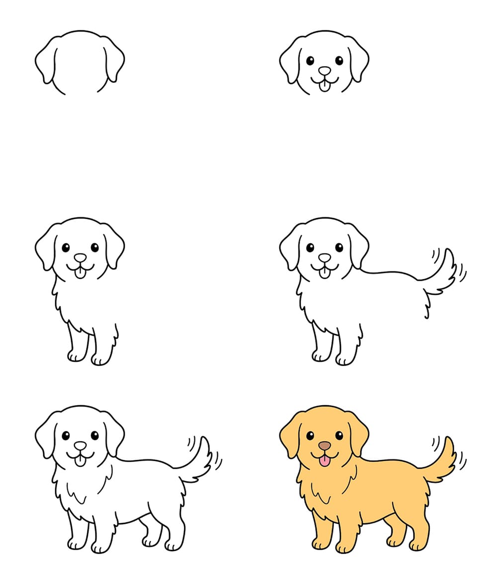 Cartoon Golden Retriever Drawing Ideas
