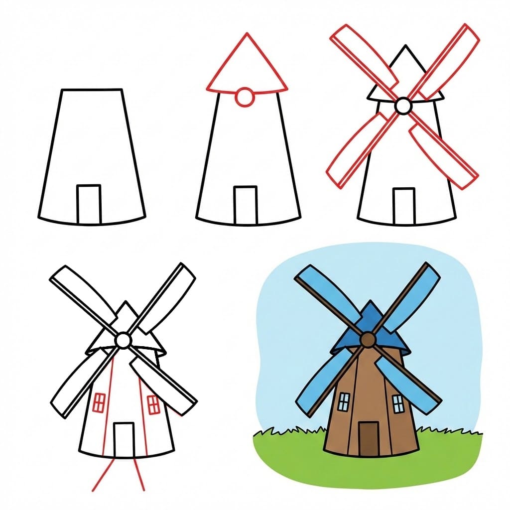 Cartoon Windmill Drawing Ideas