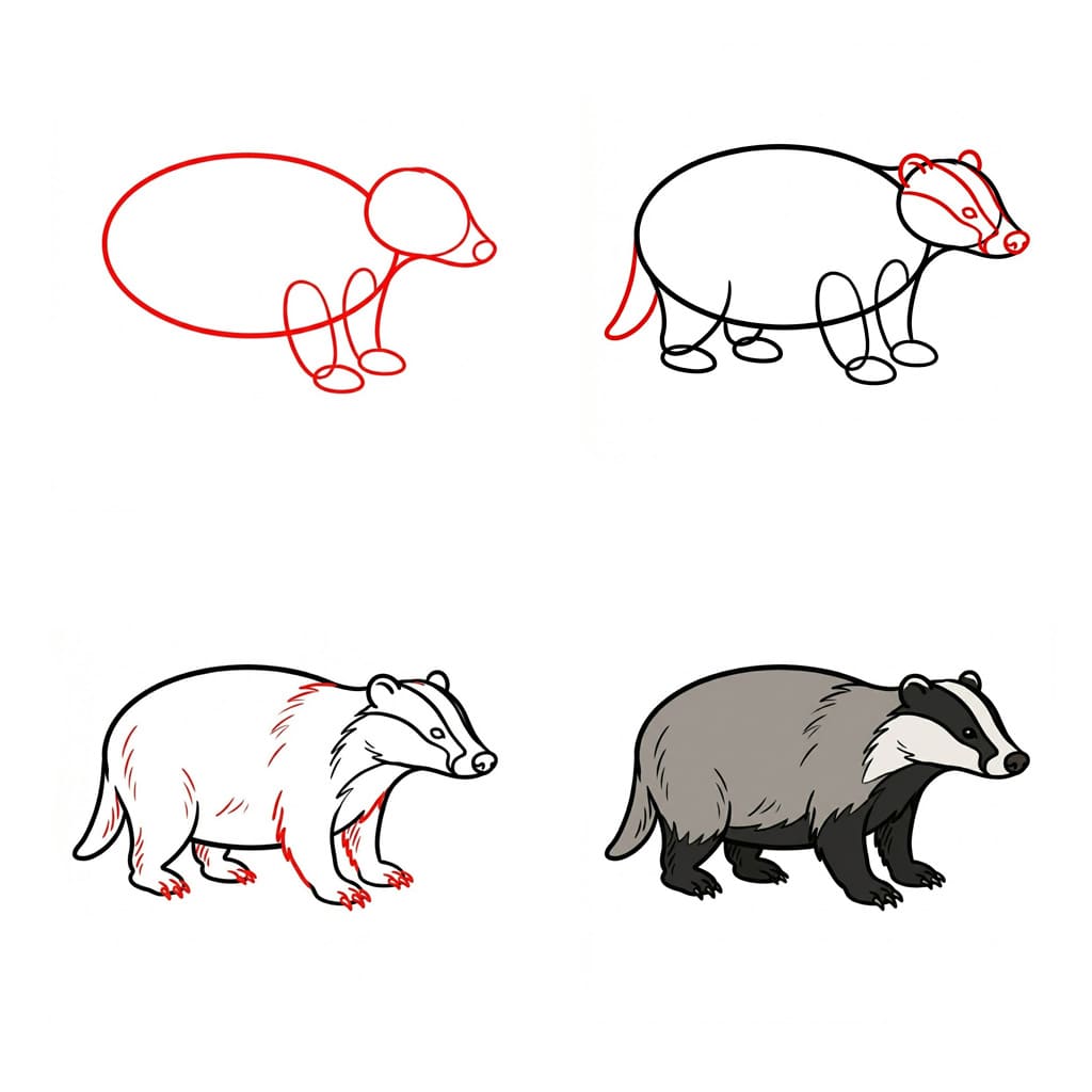 Cartoon badger Drawing Ideas