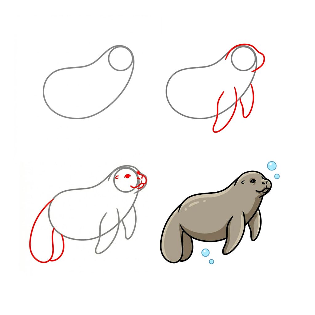Cartoon manatee Drawing Ideas
