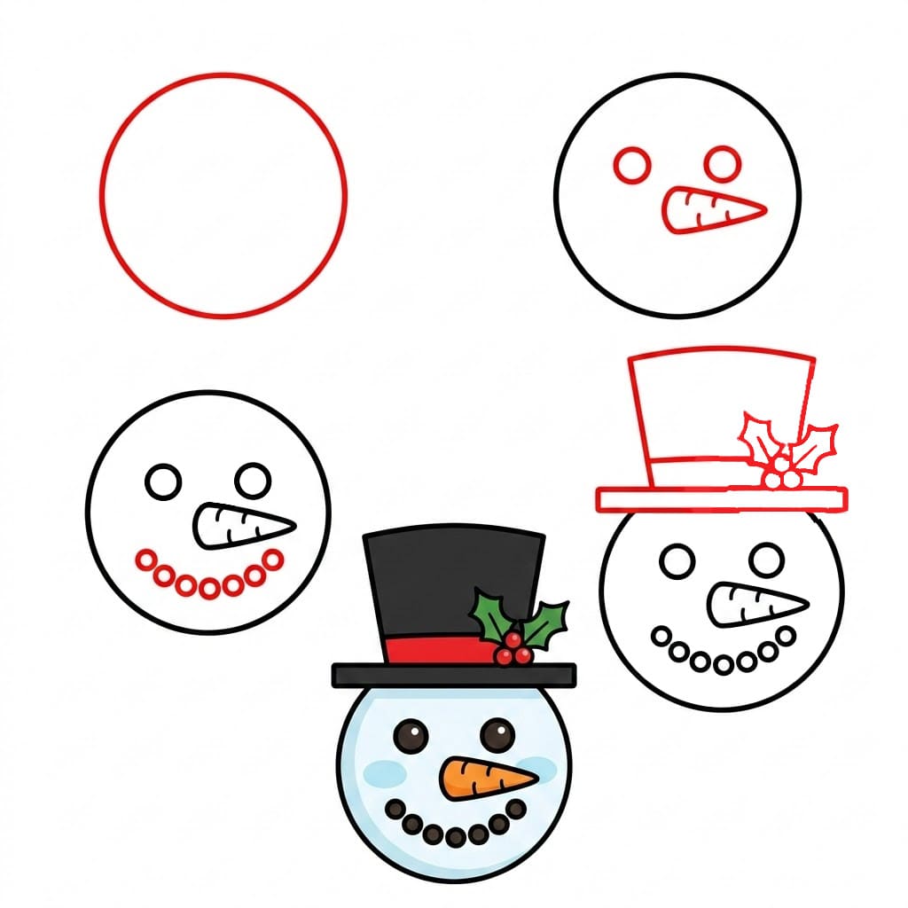 Christmas Snowman Face Drawing Ideas