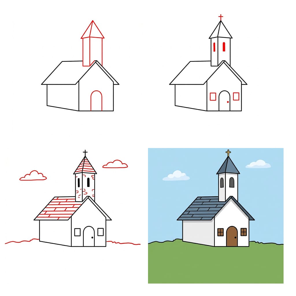 Church and landscape Drawing Ideas