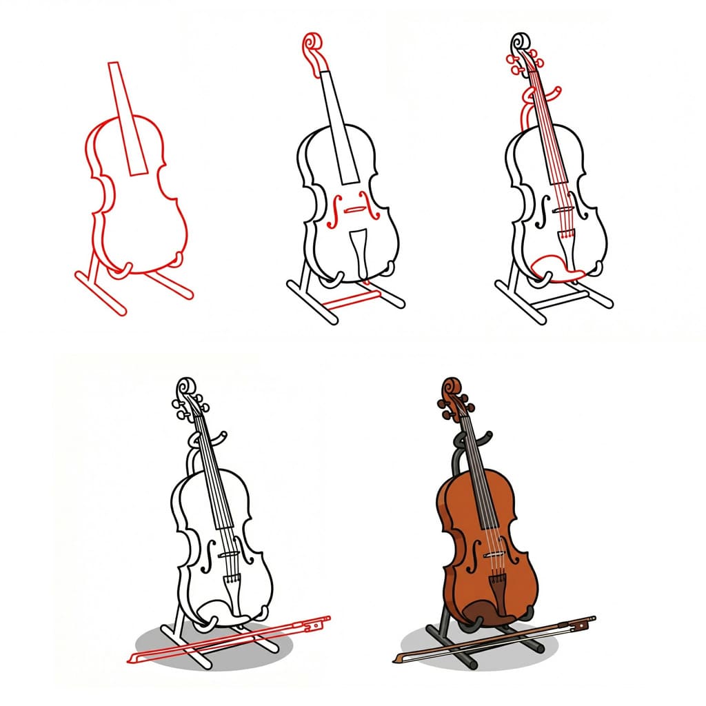 Classic Wood Violin Drawing Ideas