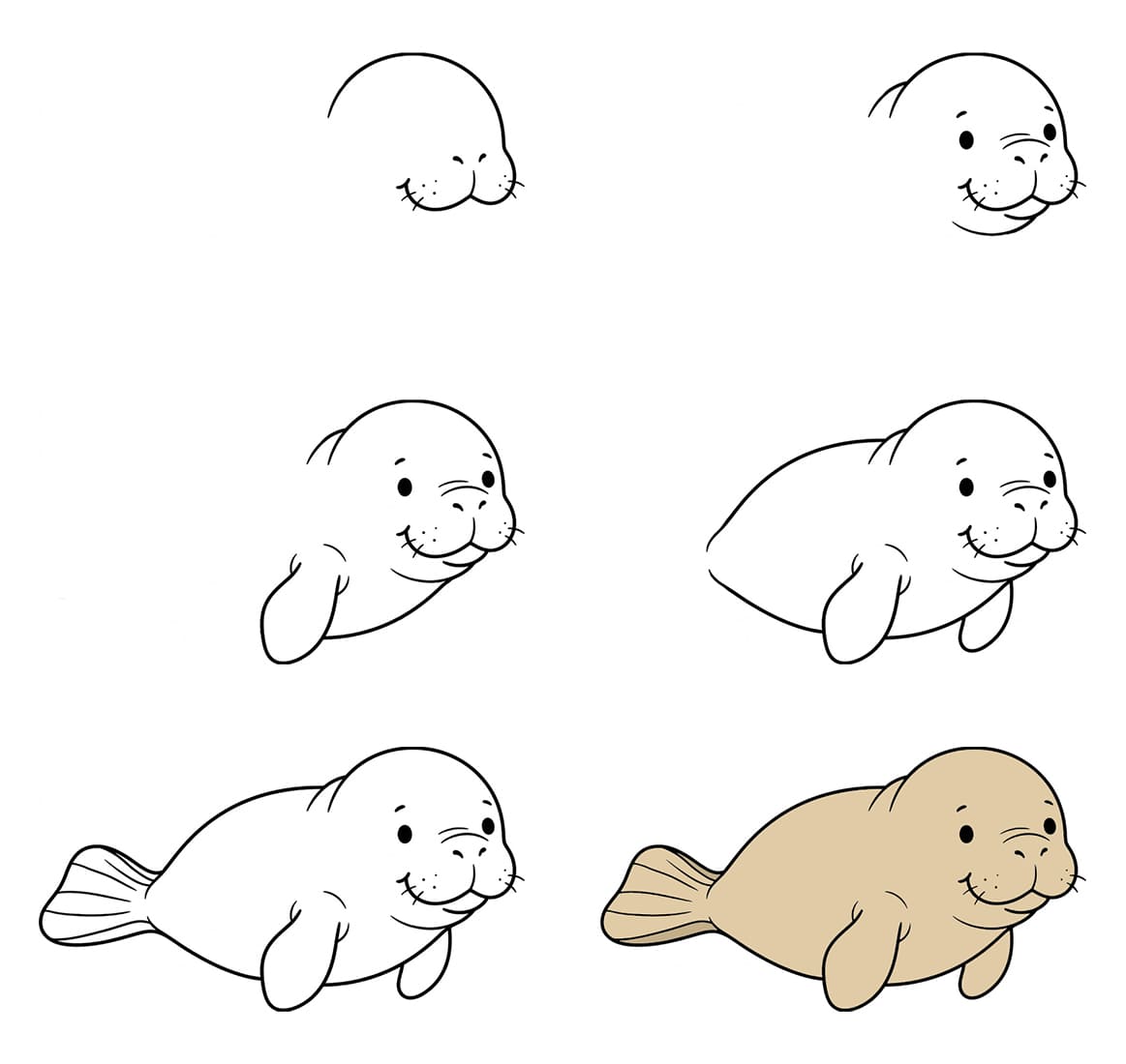 Cute cartoon manatee Drawing Ideas