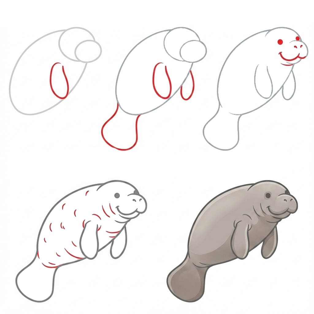 Cute manatee Drawing Ideas